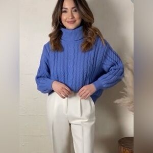 Wainscott Cable Knit‎ Fisherman Turtleneck Sweater Lavender Pullover Medium